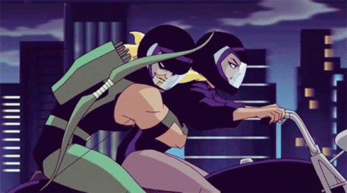 Two Cartoon Characters Are Riding A Motorcycle In The City GIF