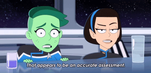 Two Cartoon Characters Sitting At Table GIF