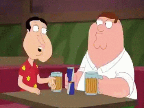 Two Cartoon Characters Are Sitting At A Table Drinking Beer And Pepsi GIF