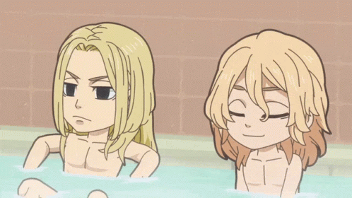 Two Cartoon Characters Are Sitting In A Bathtub Together GIF