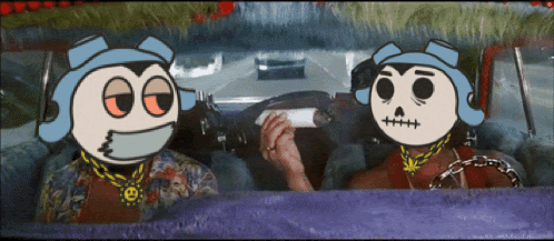 Two Cartoon Characters Are Sitting In A Car And One Is Smoking GIF