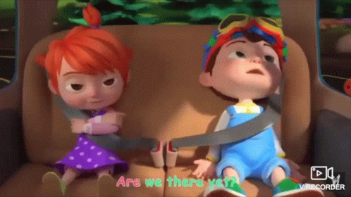 two cartoon characters are sitting in the back seat of a car .