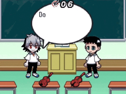 Two Cartoon Characters Are Standing In A Classroom With A Speech Bubble That Says " Do " GIF