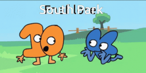 Two Cartoon Characters Are Standing In A Field With The Words South Back Written On The Bottom GIF