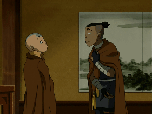 Two Cartoon Characters Are Standing In Front Of A Painting On A Wall GIF