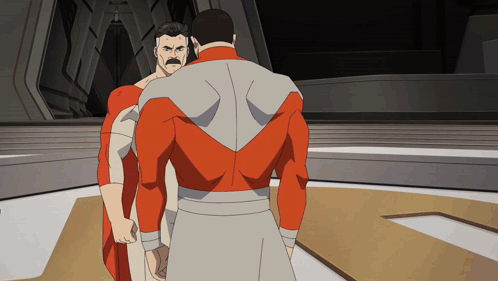 Two Cartoon Characters Are Standing Next To Each Other And One Has A Beard GIF