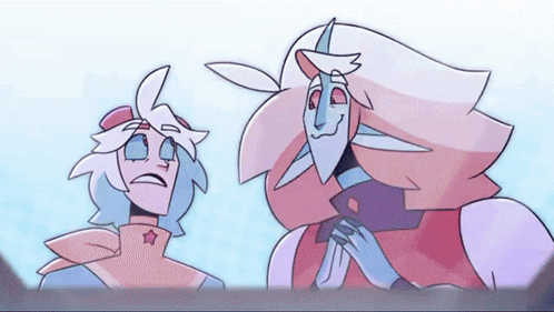 Two Cartoon Characters Are Standing Next To Each Other And One Has A Star On His Shirt GIF