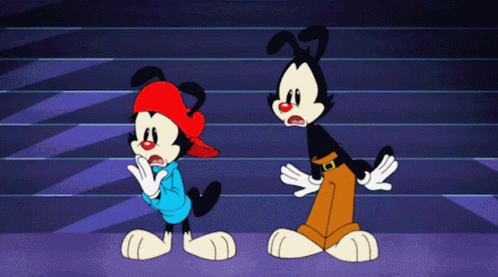 Two Cartoon Characters Are Standing Next To Each Other And One Is Wearing A Red Hat GIF