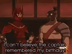 Two Cartoon Characters Are Standing Next To Each Other And One Of Them Says I Can 'T Believe The Captain Remembered My B GIF