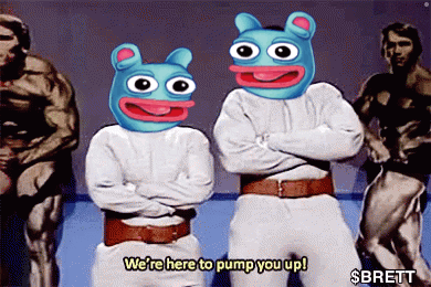 Two Cartoon Characters Are Standing Next To Each Other And One Of Them Says We 'Re Here To Pump You Up ! GIF