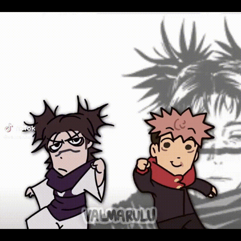 Two Cartoon Characters Are Standing Next To Each Other And The Name Valmarulu Is On The Bottom GIF