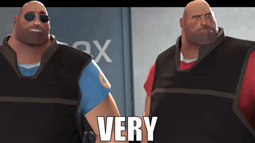 Two Cartoon Characters Are Standing Next To Each Other And The Word Very Is On The Bottom Right GIF