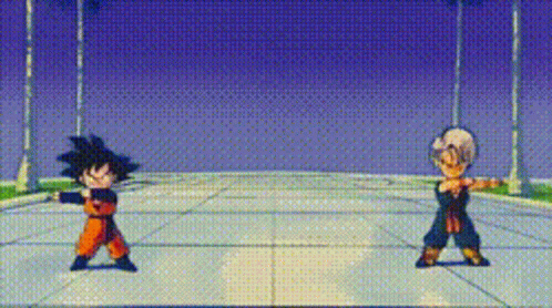 Two Cartoon Characters Are Standing Next To Each Other GIF