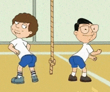 Two Cartoon Characters Are Standing Next To Each Other On A Court GIF