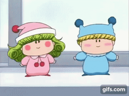 Two Cartoon Characters Are Standing Next To Each Other With A Gifs.com Button In The Corner GIF