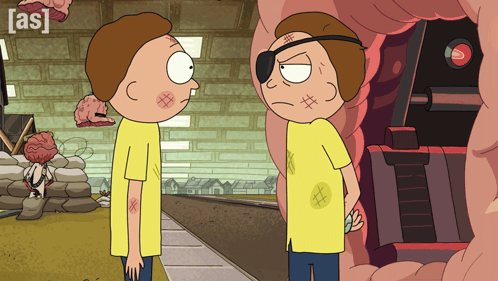 Two Cartoon Characters Are Standing Next To Each Other With A Sign That Says [ As ] In The Background GIF