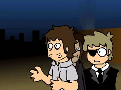 Two Cartoon Characters Are Standing Next To Each Other With One Wearing A Black Eye Patch GIF