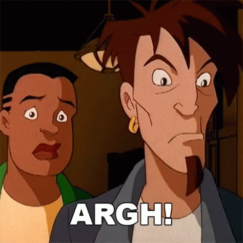 Two Cartoon Characters Are Standing Next To Each Other With The Words Argh On The Bottom GIF
