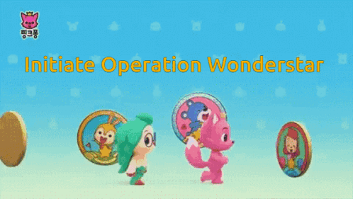 Two Cartoon Characters Are Standing Next To Each Other With The Words Initiate Operation Wonderstar Written Above Them . GIF