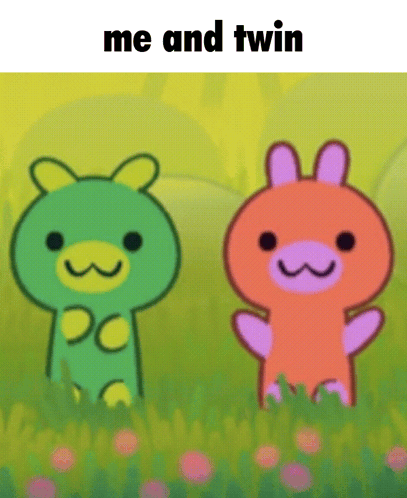 Two Cartoon Characters Are Standing Next To Each Other With The Words Me And Twin Above Them GIF