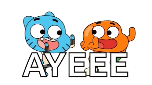 Two Cartoon Characters Are Standing Next To The Word Ayeee GIF