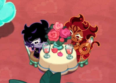 Two Cartoon Characters At Table With Vase Of Flowers And Wine Glasses GIF