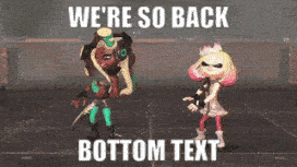 Two Cartoon Characters Dancing With The Words We 'Re So Back Bottom Text Below Them GIF