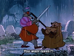 Two Cartoon Characters Fighting in Rain One Holding Sword You Want Taxes