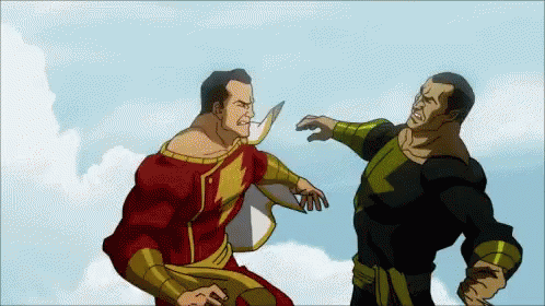 Two Cartoon Characters Fighting in Sky