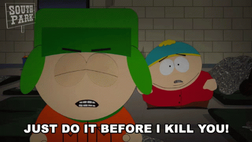 Two Cartoon Characters From South Park Standing Next To Each Other GIF