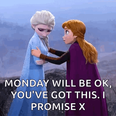 Two Cartoon Characters From The Movie Frozen Are Hugging Each Other GIF