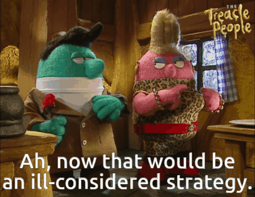Two Cartoon Characters From The Treacle People Are Standing Next To Each Other GIF