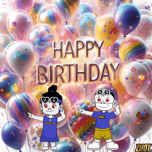 Two Cartoon Characters Happy Birthday