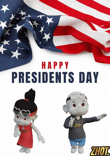 Two Cartoon Characters Happy Presidents Day American Flag