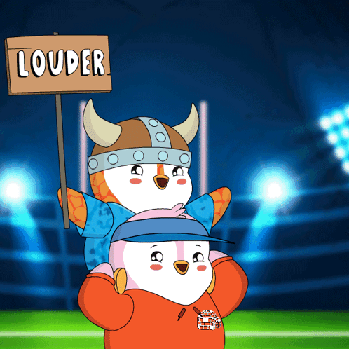 Two Cartoon Characters Holding Sign Saying Louder