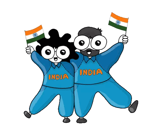 Two Cartoon Characters in Blue India Shirts