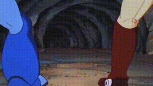 Two Cartoon Characters in Tunnel