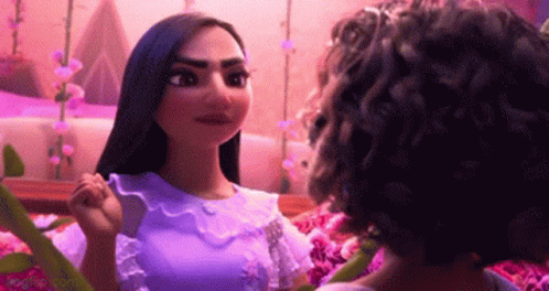 Two Cartoon Characters Looking at Each Other in Room