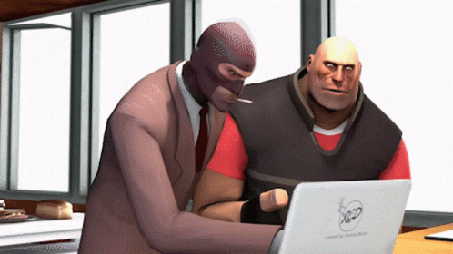 Two Cartoon Characters Looking at Laptop Saying Powered by Pepsi