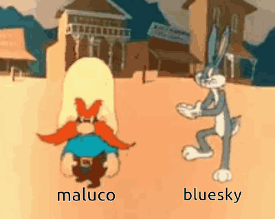 Two Cartoon Characters Named Maluco And Bluesky Are Standing Next To Each Other In The Desert . GIF