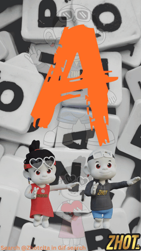 Two Cartoon Characters Next to Letter A