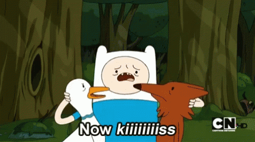 Two Cartoon Characters Now Kiss