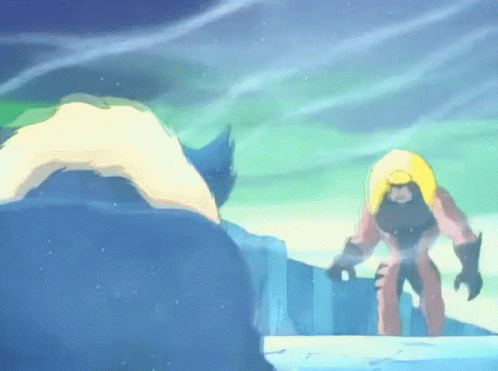 Two Cartoon Characters On Snowy Hill GIF