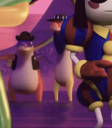 Two Cartoon Characters, One in Cowboy Hat