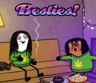 Two Cartoon Characters One Smoking Cigarette Besties GIF