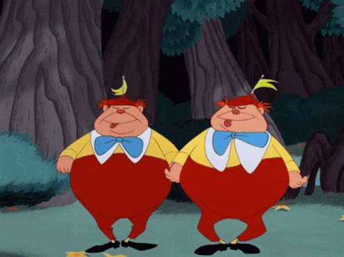 Two Cartoon Characters One With Banana on Head