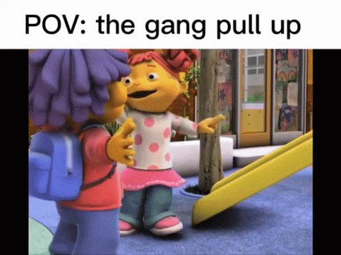 Two Cartoon Characters POV The Gang Pull Up GIF