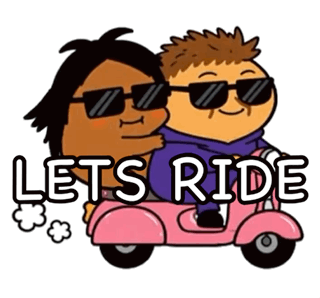 Two Cartoon Characters Riding Pink Scooter Let's Ride GIF