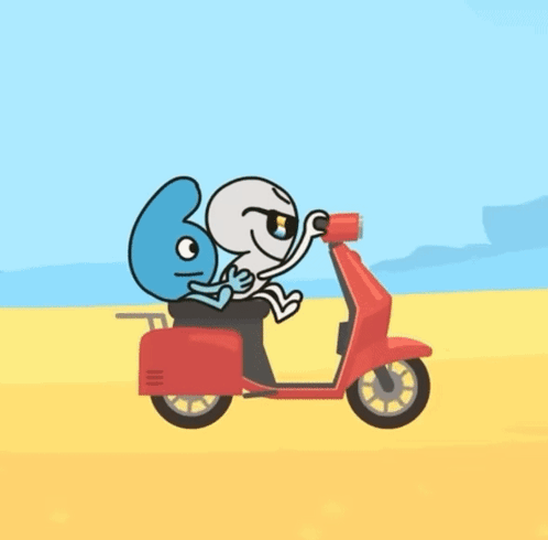 Two Cartoon Characters Riding Red Scooter