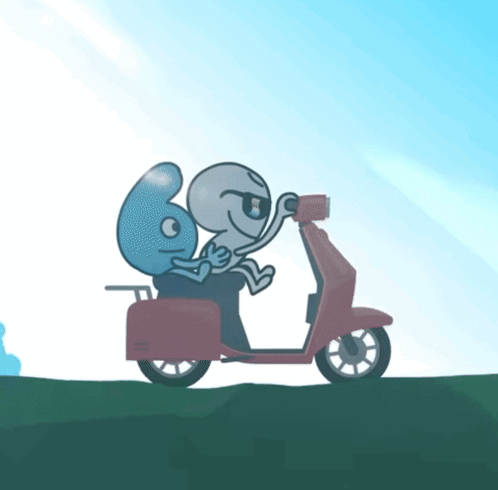 Two Cartoon Characters Riding Red Scooter